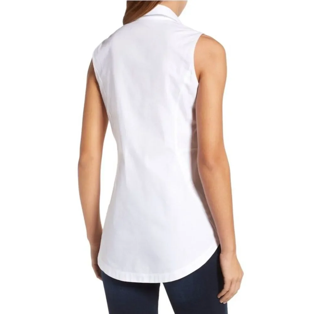 Lafayette 148 Women's White Cotton Sleeveless Fit & Flare Button Up Shirt Size 6 - Picture 2 of 11